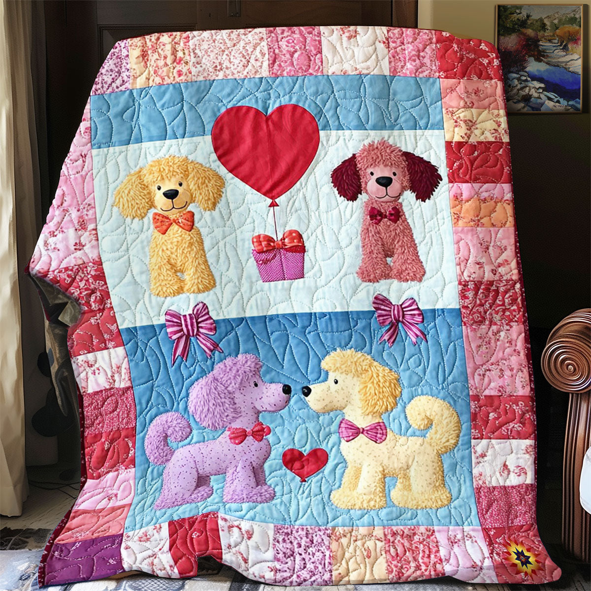 Colorful Poodle Valentine's Day WJ1212010CL Quilt