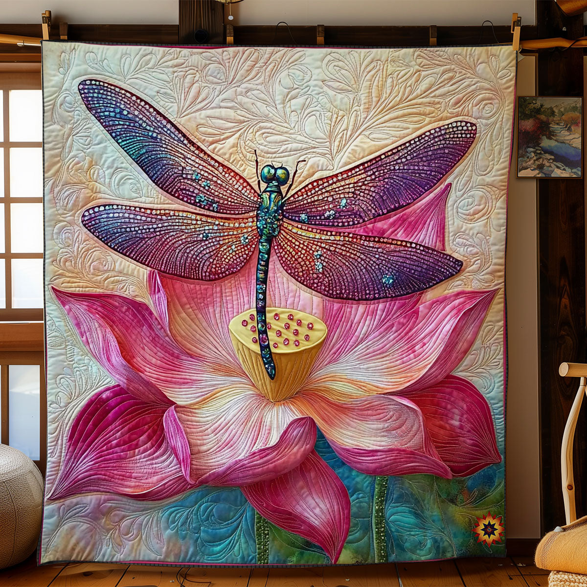 Dragonfly And Lotus WY2512008CL Quilt