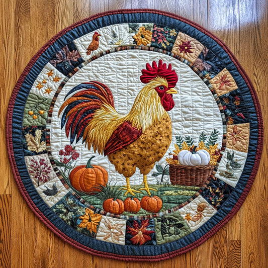 Fall Rooster Patch WY2108007CL Quilted Round Mat