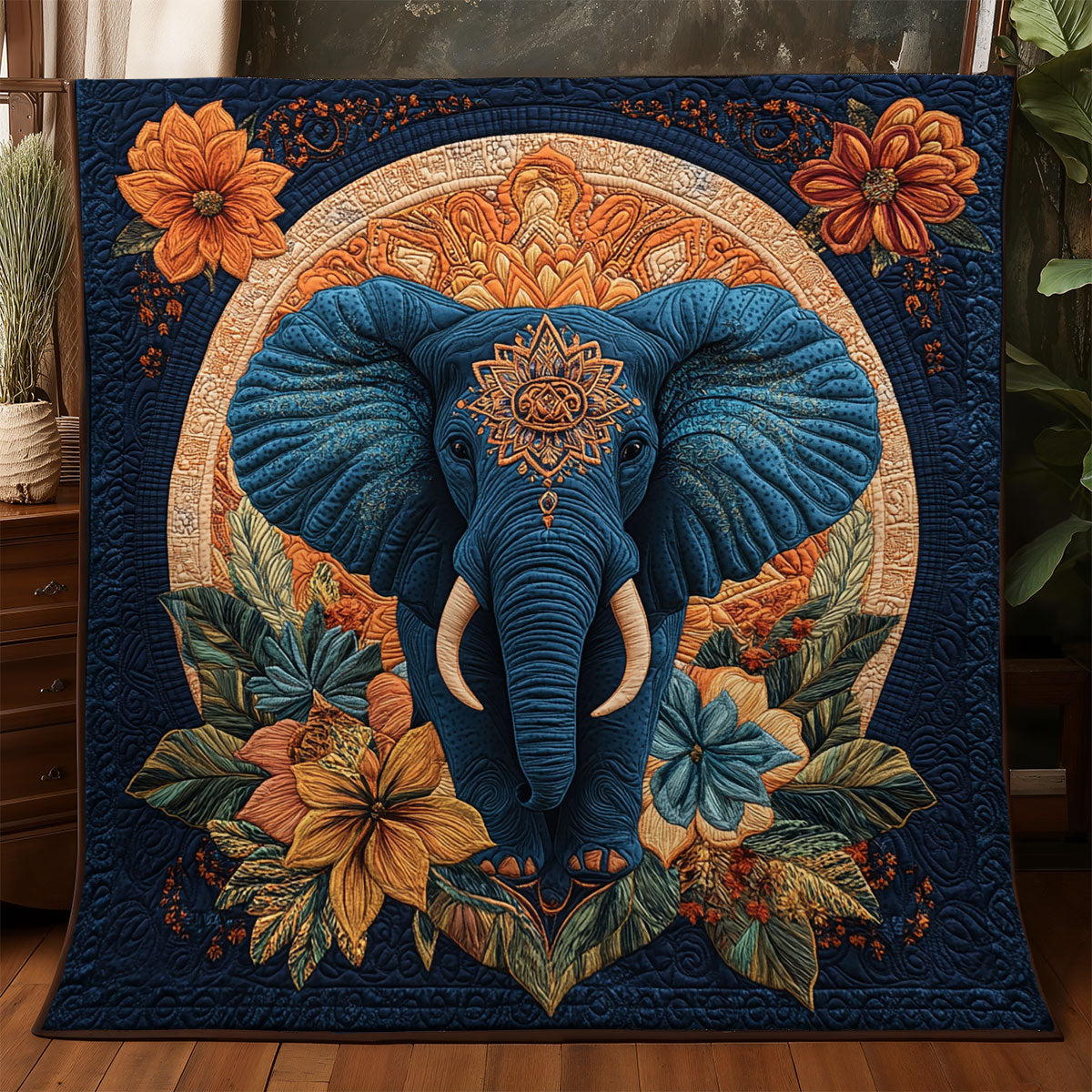 Floral Elephant WX0406023CL Quilt
