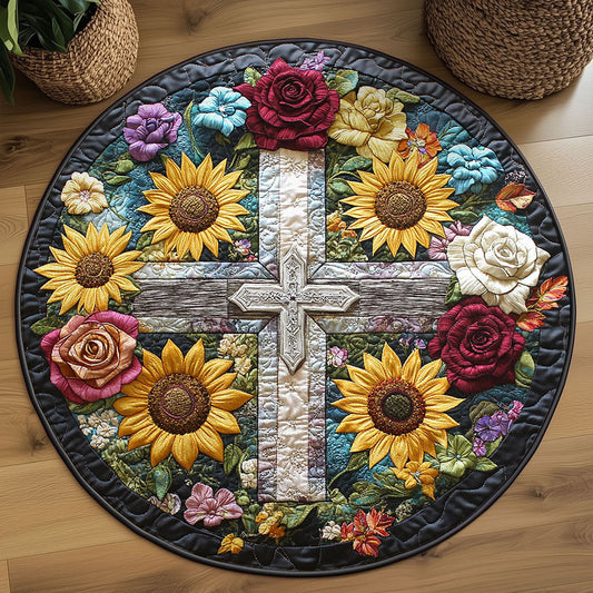 Eternal Bloom Cross WN2108031CL Quilted Round Mat