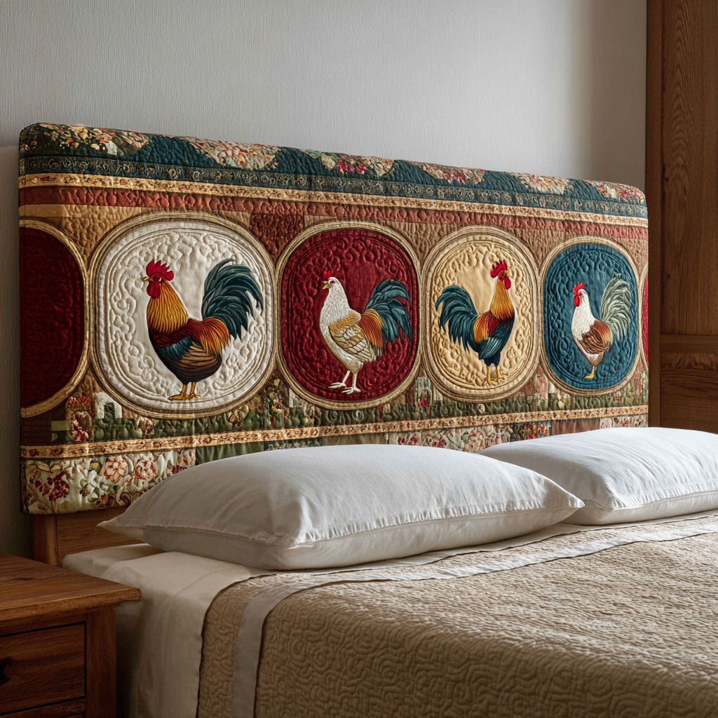 Farmstead Roosters CP2212017CL Quilted Headboard Slipcover