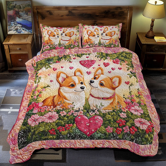 Corgi In Valentine Garden WY1701078CL Duvet Cover Set