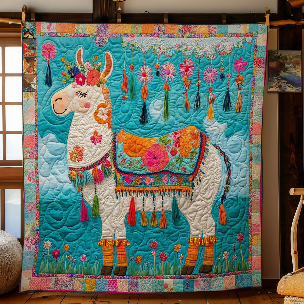 Floral Adorned Llama WN2312028CL Quilt