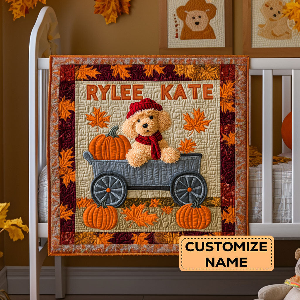 Snuggly Pumpkin Pup WY2907038CL Personalized Baby Quilt