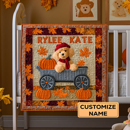 Snuggly Pumpkin Pup WY2907038CL Personalized Baby Quilt