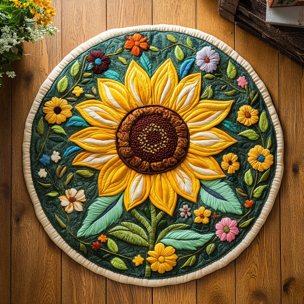 Sunflower In Meadow WY2904069CL Quilted Round Mat