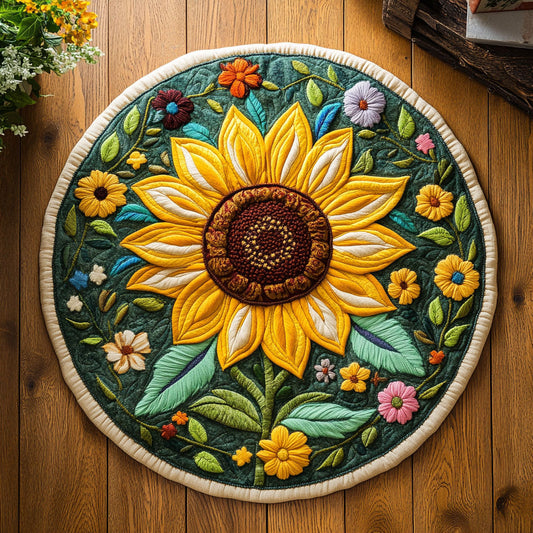 Sunflower In Meadow WY2904069CL Quilted Round Mat