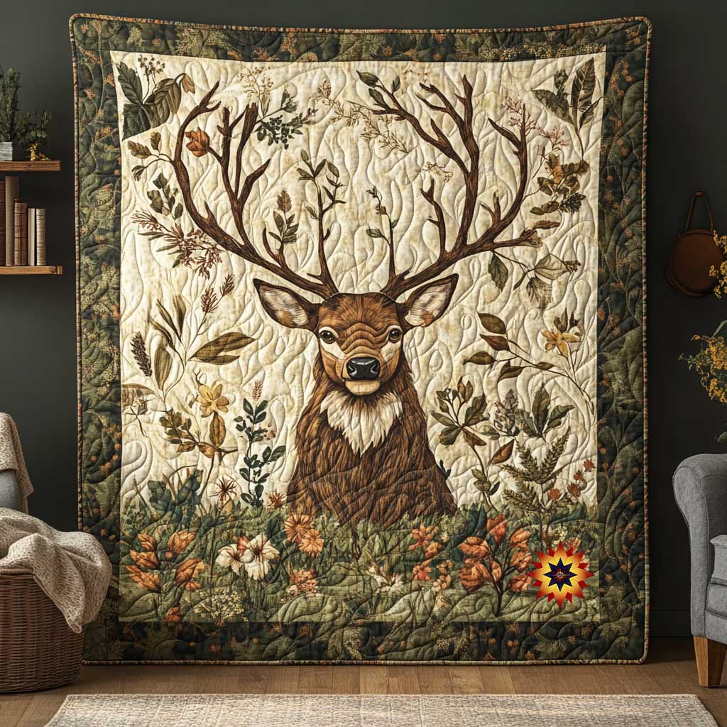 Vintage Forest Stag WP1612027CL Quilt