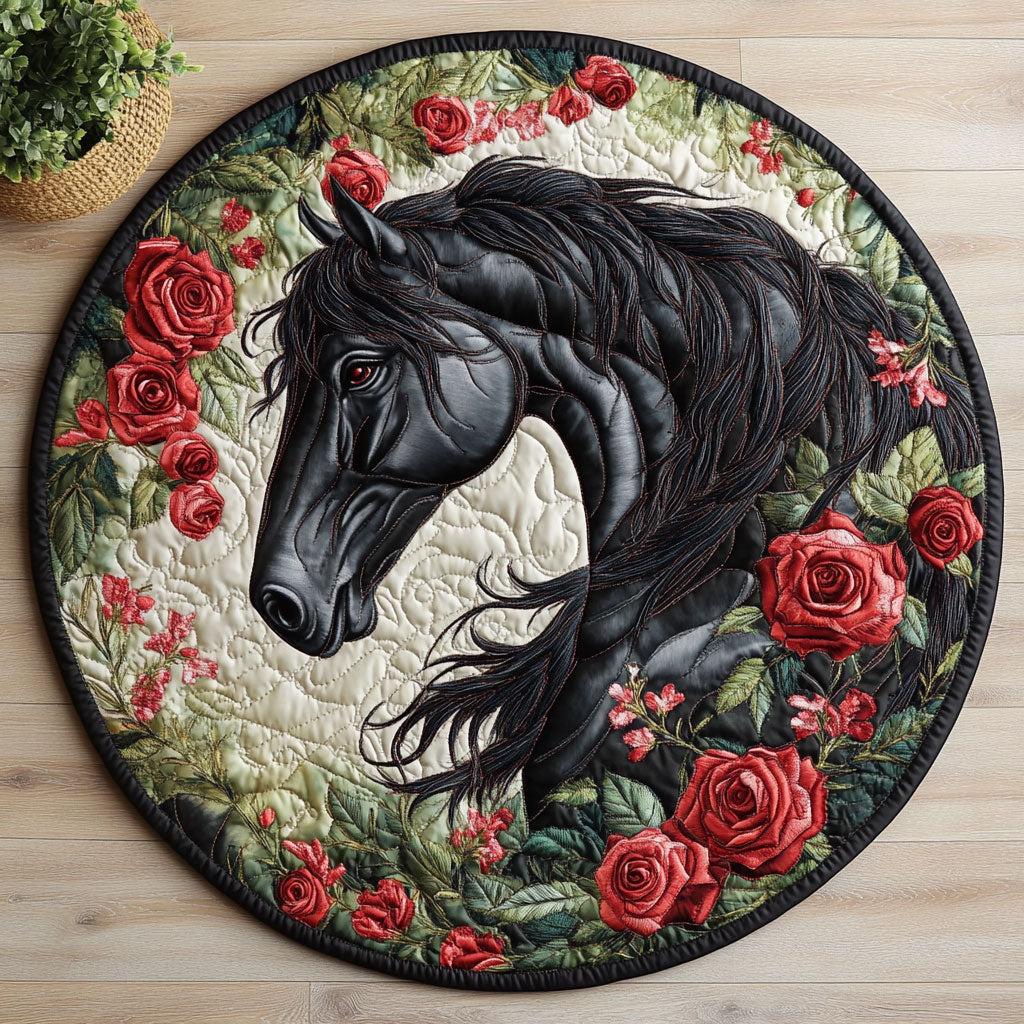 Horse and Roses CW0107026CL Quilted Round Mat
