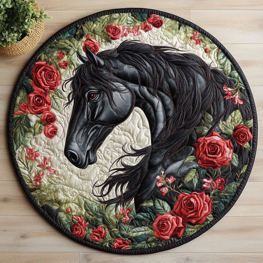 Horse and Roses CW0107026CL Quilted Round Mat