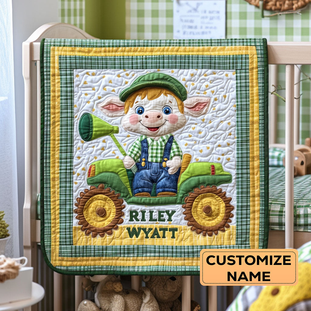 Moo Moo Tractor Ride WY3007042CL Personalized Baby Quilt