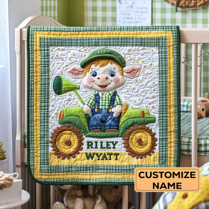 Moo Moo Tractor Ride WY3007042CL Personalized Baby Quilt