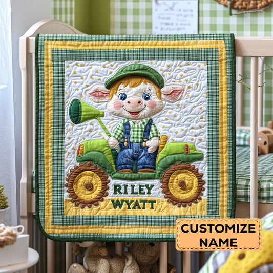 Moo Moo Tractor Ride WY3007042CL Personalized Baby Quilt