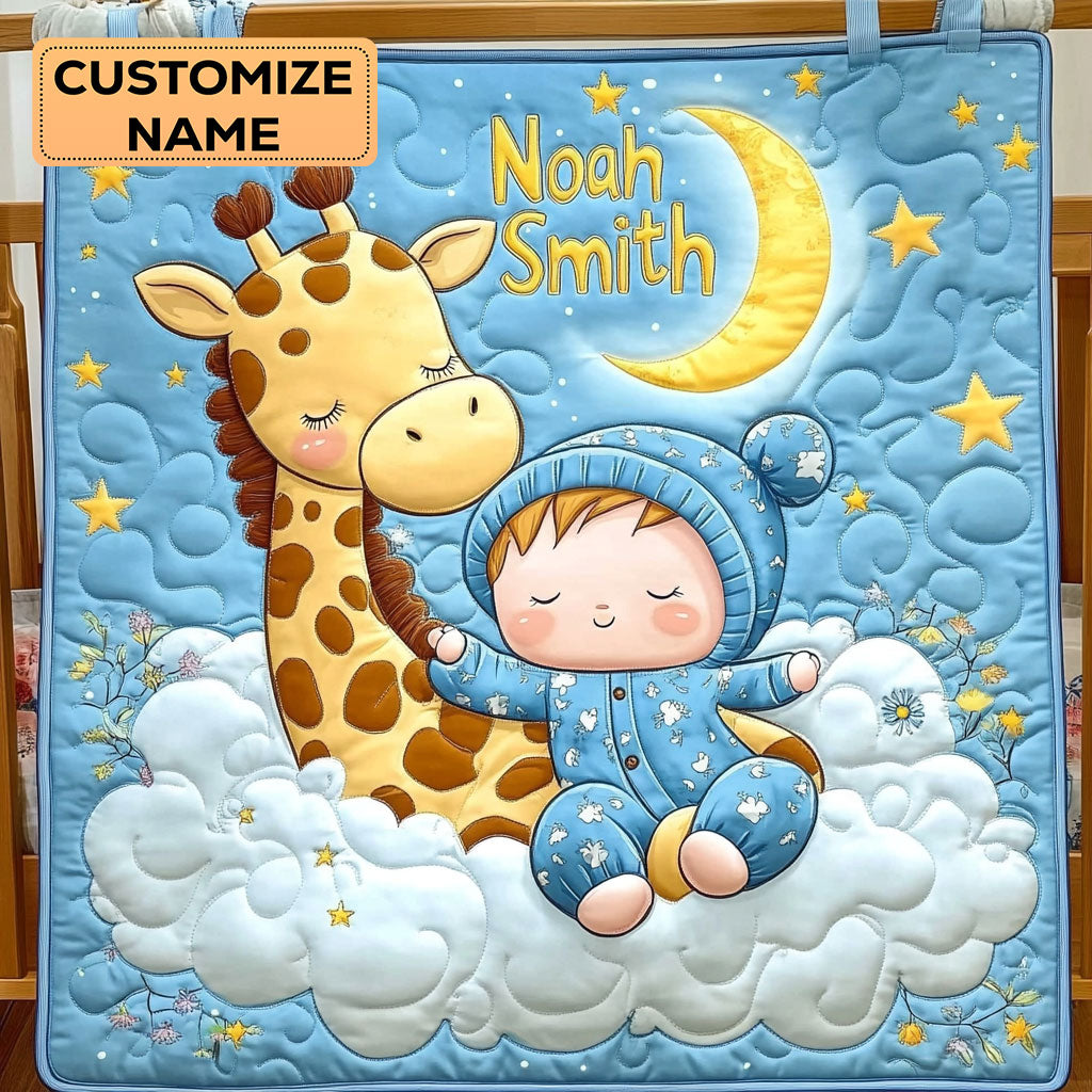 Giraffe Cuddle Dreams WY2507042CL Personalized Baby Quilt