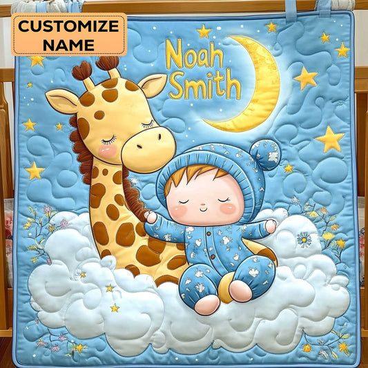 Giraffe Cuddle Dreams WY2507042CL Personalized Baby Quilt