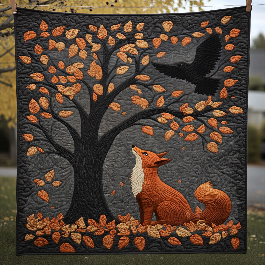 Fox Under Autumn Tree With Crow Above LT2309010CL Quilt