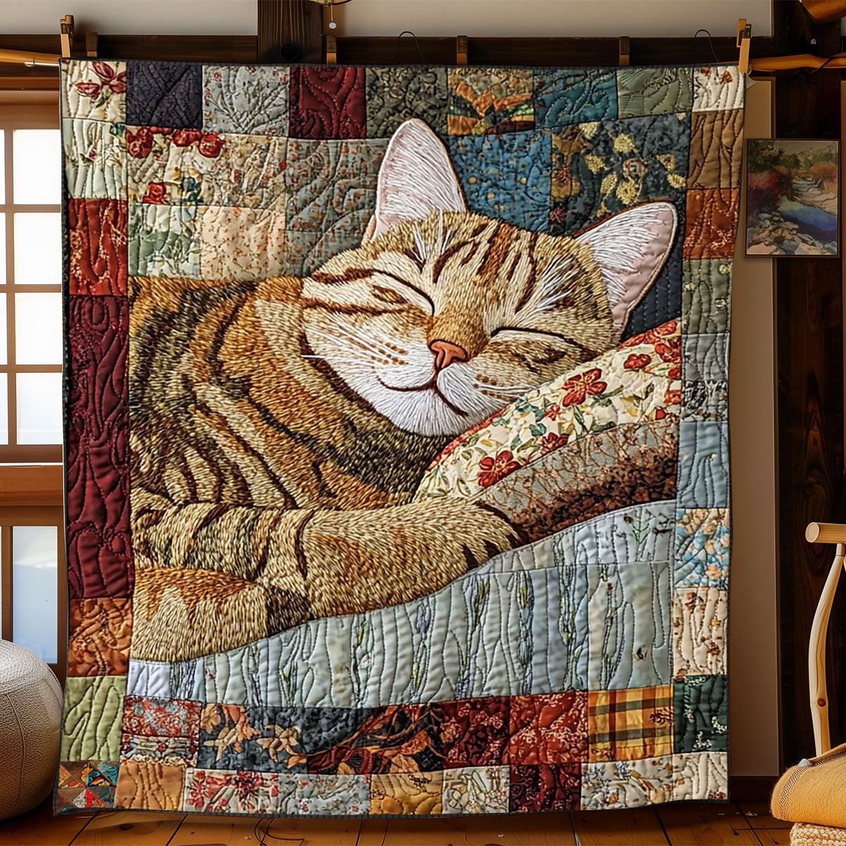 Patchwork Sleeping Cat WJ2112025CL Quilt