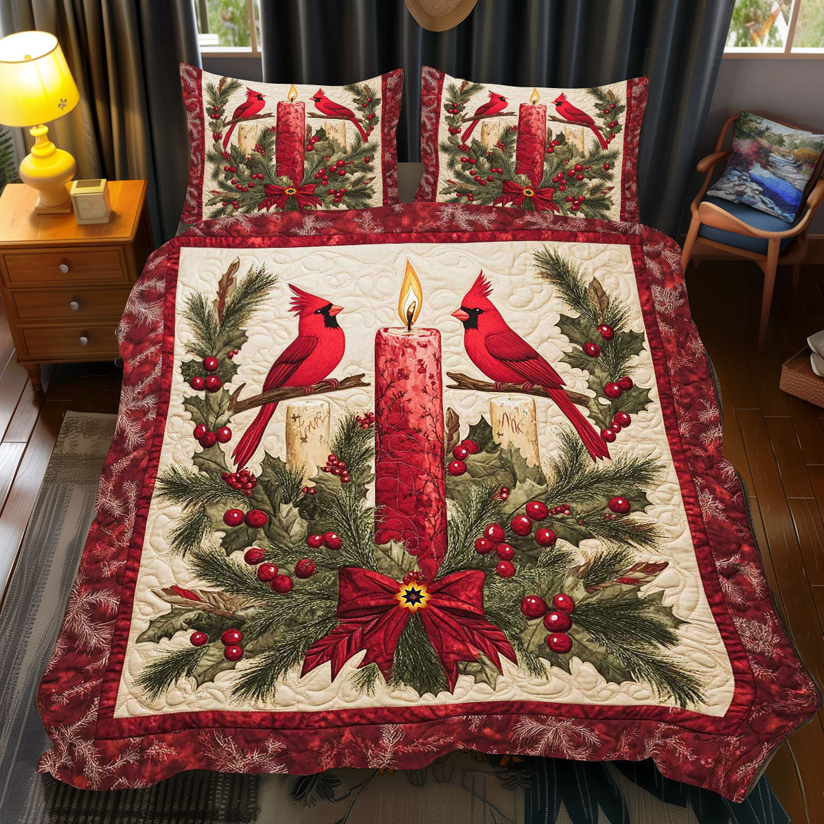 Cardinal Christmas Candle WP2111004CL Duvet Cover Set