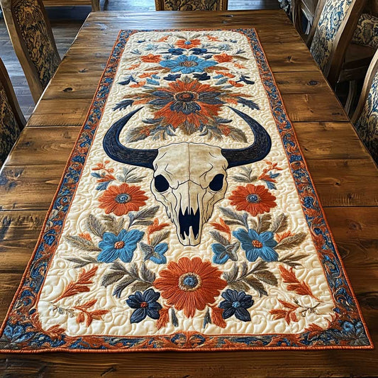 Floral Bull Skull WN2204019CL Quilted Table Runner