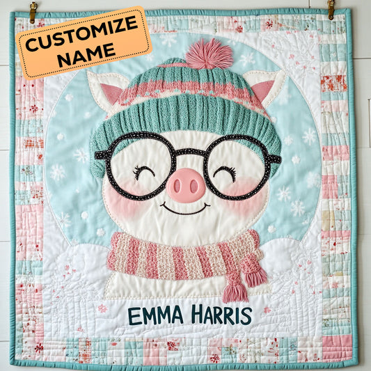 Winter Piggy Hug CW2107054CL Personalized Baby Quilt