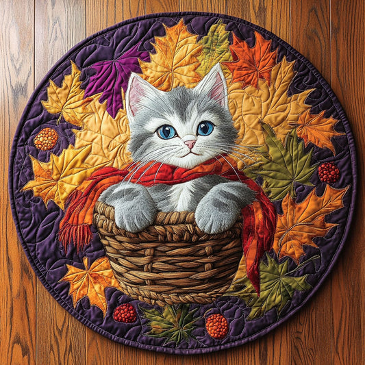 Maple Leaves Kitten WY0608020CL Quilted Round Mat