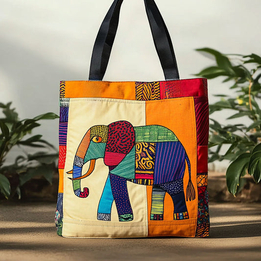 Patchwork Elephant Story WN0910052CL Quilted Tote Bag