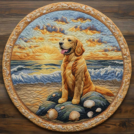 Happy Golden Retriever WN2404013CL Quilted Round Mat