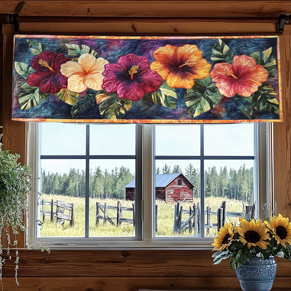 Vibrant Hibiscus WY1407019CL Quilted Valance