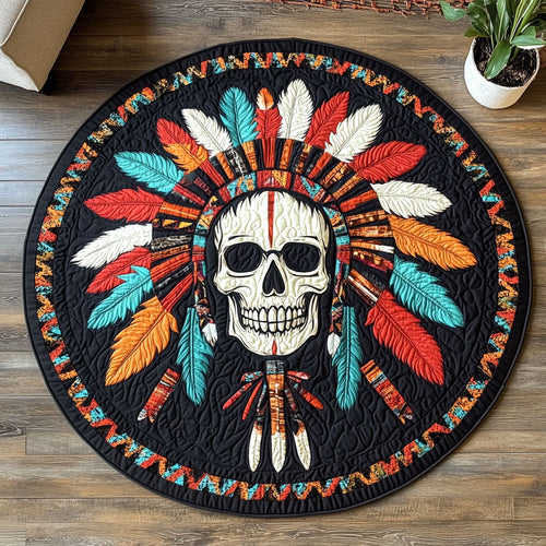 Skull Native American WX0605045CL Quilted Round Mat