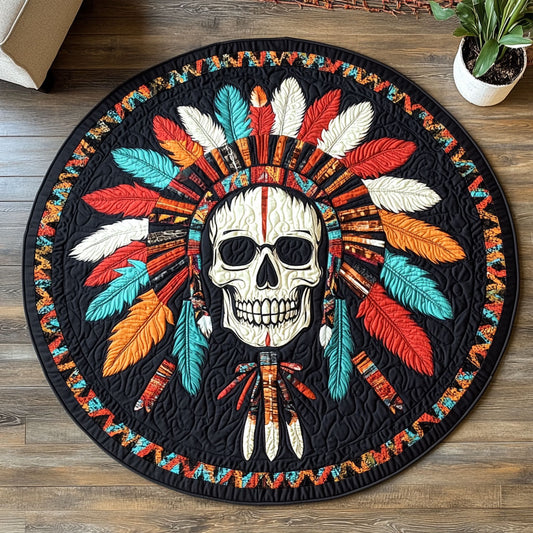 Skull Native American WX0605045CL Quilted Round Mat