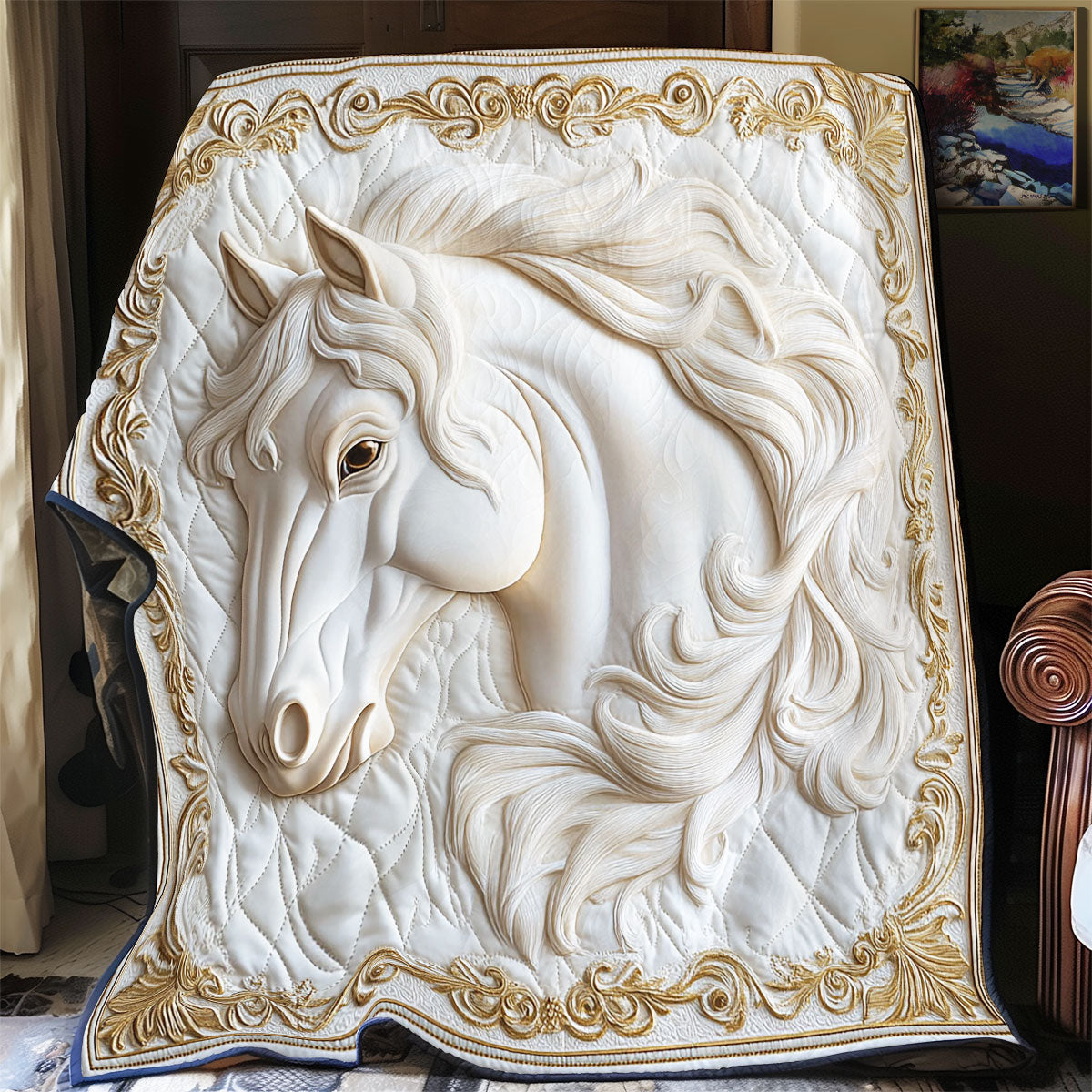 Majestic Gold White Horse WY2001004CL Quilt