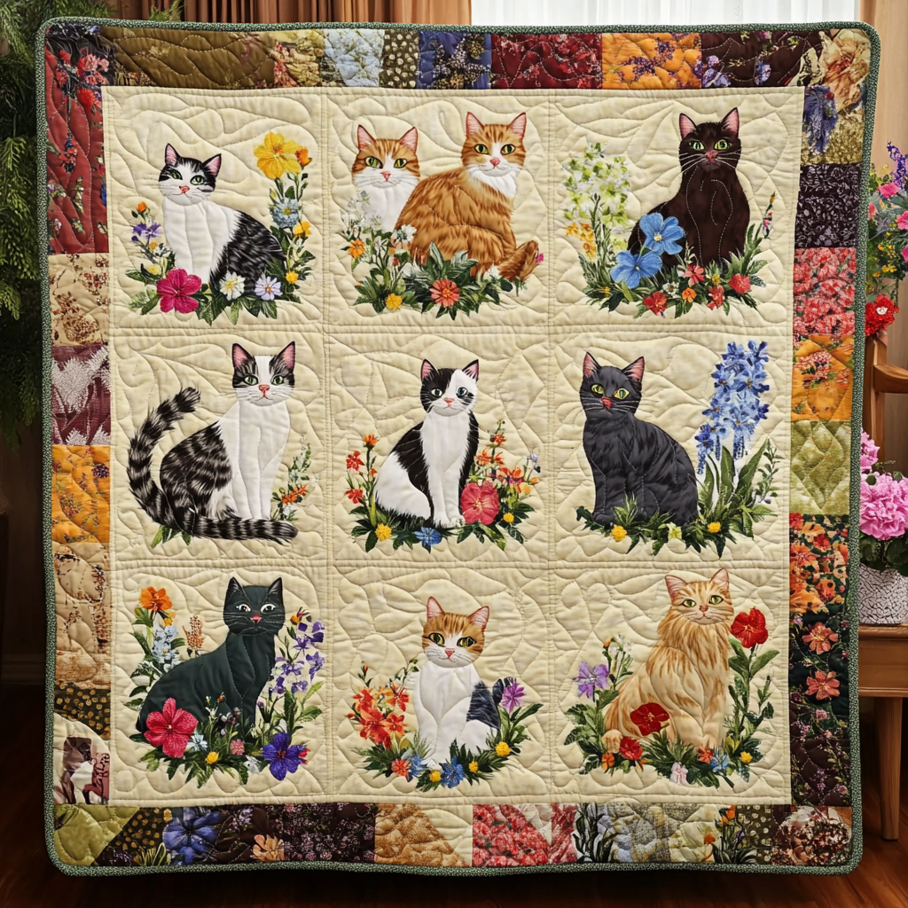 Cats in Bloom YR3112039CL Quilt