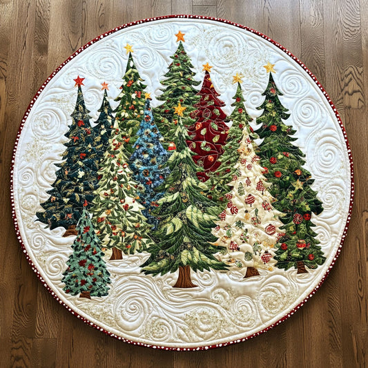 Christmas Tree Gathering WN0707014CL Quilted Round Mat