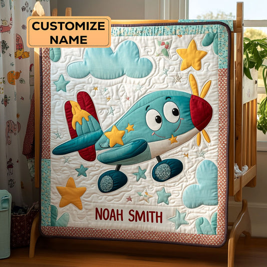 Little Pilot Dreams WY1807026CL Personalized Baby Quilt