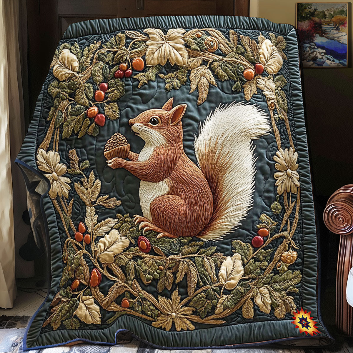 Squirrel In Acorns Wreath WY2312060CL Quilt