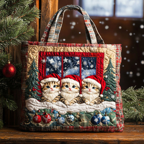 Cat Festive Plaid WN1411069CL Quilted Tote Bag