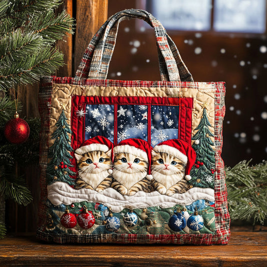Cat Festive Plaid WN1411069CL Quilted Tote Bag