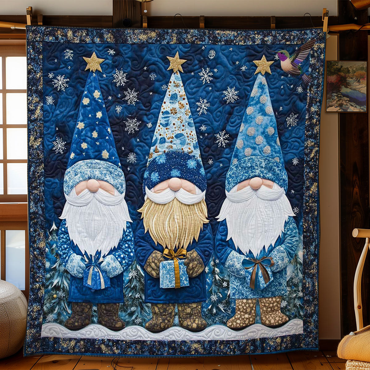 Blue Christmas Gnomes WN0512070CL Quilt