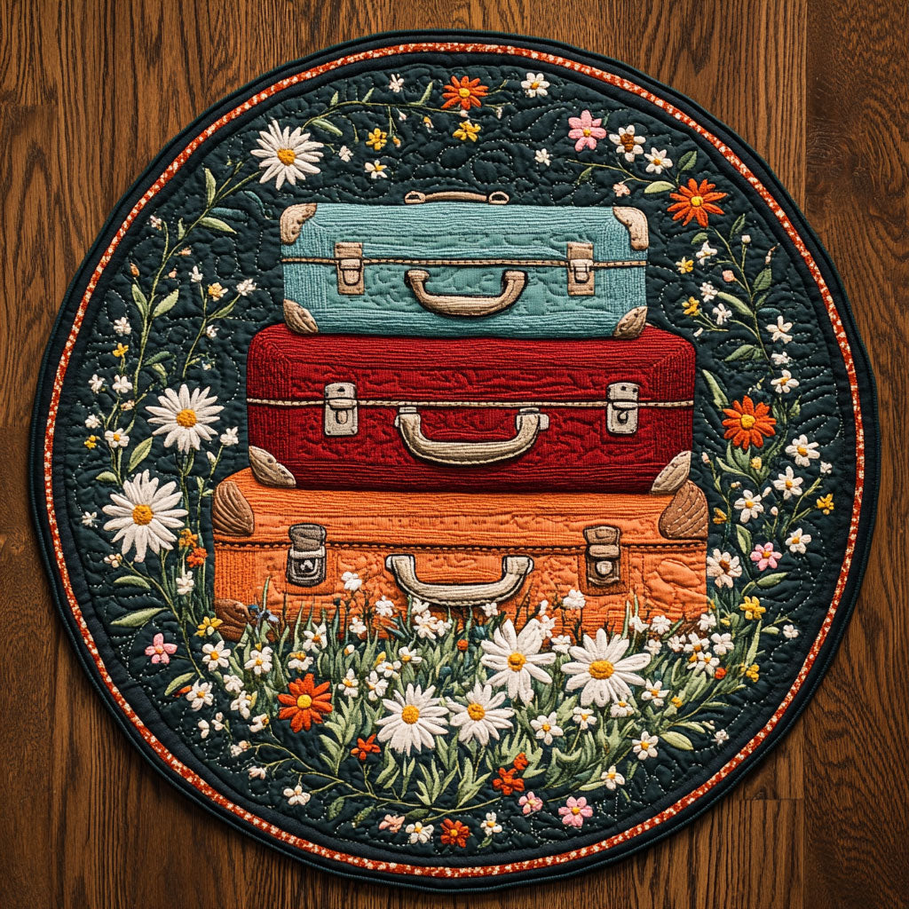 Suitcase In Blossom WN0408066CL Quilted Round Mat