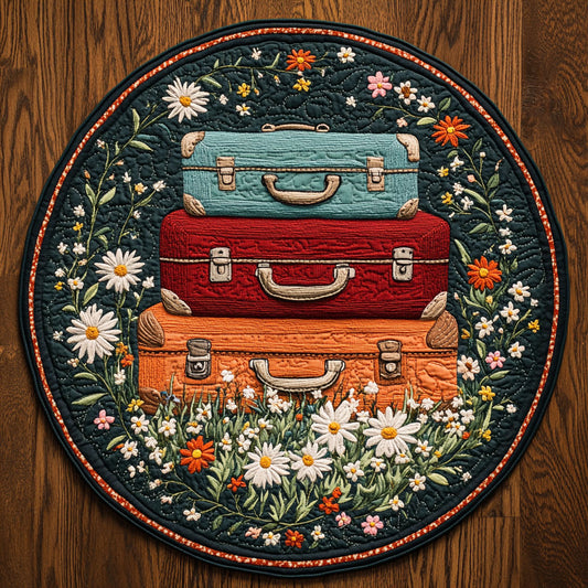 Suitcase In Blossom WN0408066CL Quilted Round Mat
