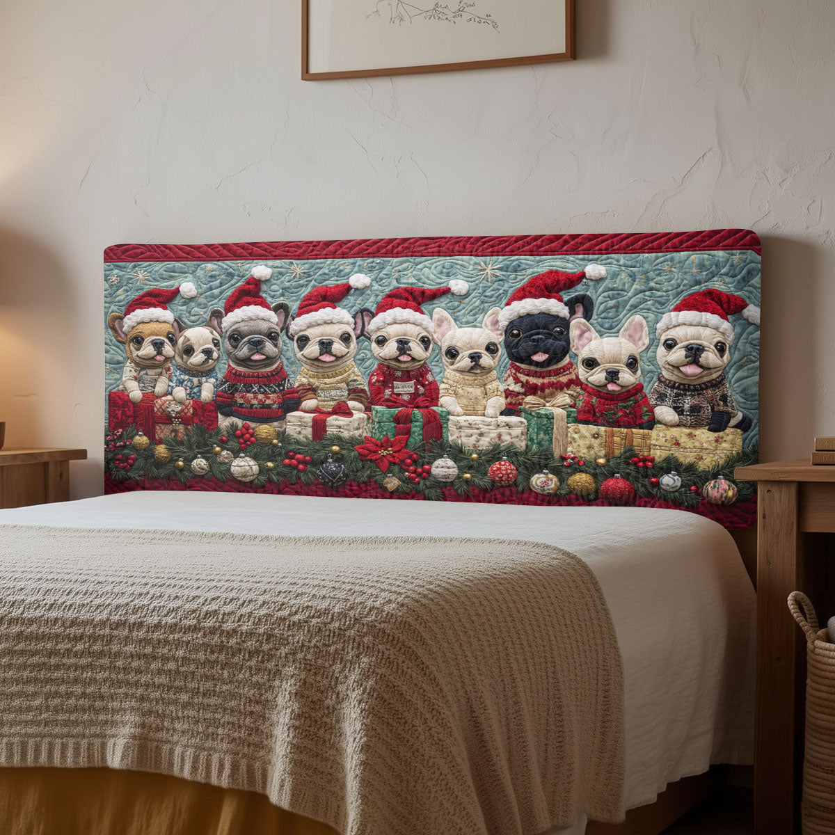Bulldog Christmas CW1312004CL Quilted Headboard Slipcover