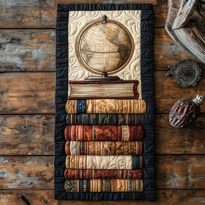 Book And Globe CP2205018CL Quilted Table Runner