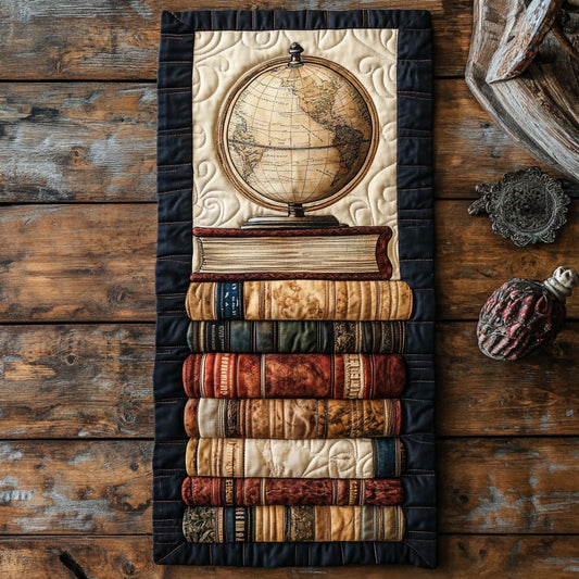 Book And Globe CP2205018CL Quilted Table Runner
