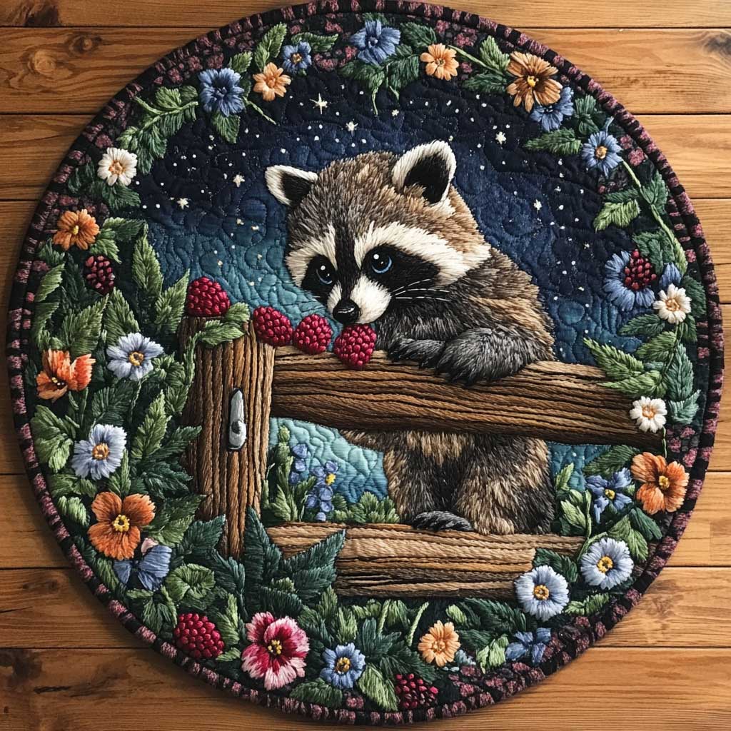 Midnight Raccoon WN2904034CL Quilted Round Mat