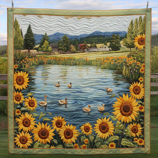 Sunflowers Blooming Beside Countryside Pond LT2409022CL Quilt