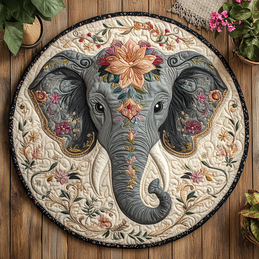 Floral Elephant CW0707020CL Quilted Round Mat
