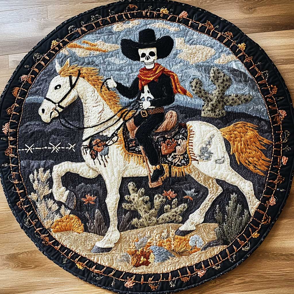 Wild West Skeleton Cowboy WN1205105CL Quilted Round Mat