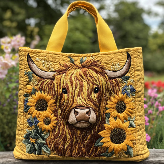 Highland Cow Sunflower CW3009019CL Quilted Tote Bag