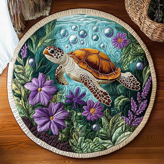 Turtle In Purple Flower WY2305030CL Quilted Round Mat